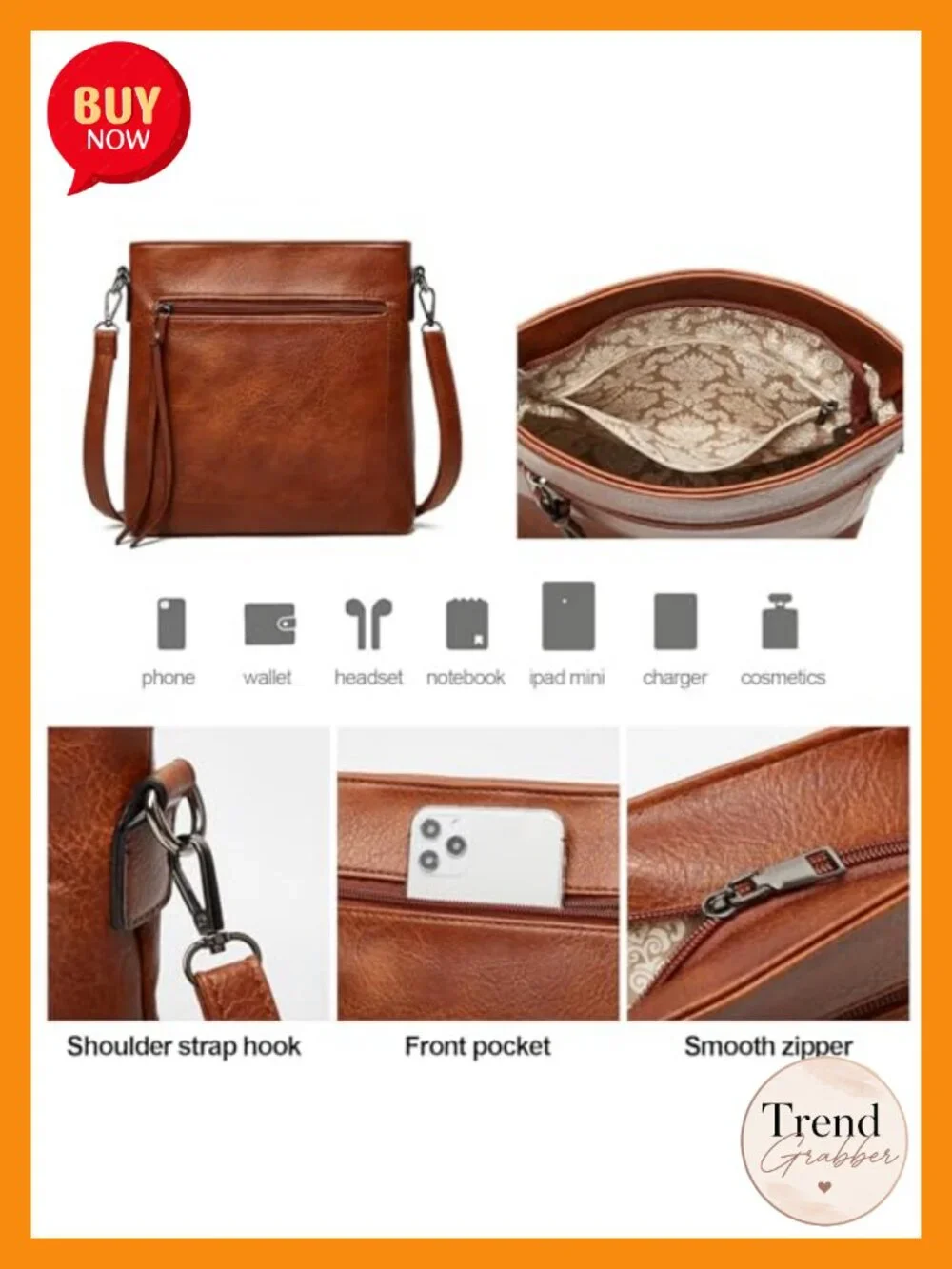 3-Piece PU Leather Handbag Set Crossbody & Wristlet Large Hobo Work Travel